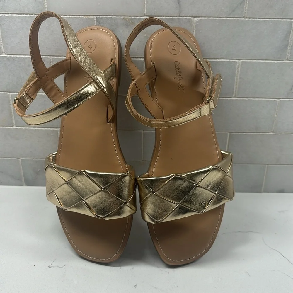 Girls Metallic Gold Braided Sandles, Cat & Jack, Size 4